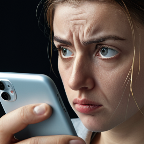 **

Prompt: *A person looking concerned at their phone, with phishing email examples subtly in the background. Focus on the potential vulnerability to online scams.*

**