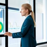 A professional digital strategist, gender-neutral, in a modest business suit, gazing thoughtfully at a holographic display showing dynamic data visualizations and evolving algorithms. The setting is a clean, minimalist Scandinavian-inspired modern office, bathed in soft, natural light, symbolizing clarity and future-forward thinking. High-quality professional photography, detailed, sharp focus, perfect anatomy, correct proportions, natural pose, well-formed hands, proper finger count, natural body proportions, safe for work, appropriate content, fully clothed, professional dress.