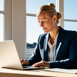 **

"A successful female entrepreneur in her late 30s, wearing a stylish yet modest Scandinavian-designed business suit, working on a laptop in a bright, modern co-working space in Stockholm, Sweden. Sunlight streaming through large windows overlooking the city. Safe for work, appropriate content, fully clothed, professional, perfect anatomy, natural proportions, high quality, realistic photography."

**