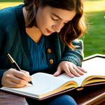 한글 필기체 종류 - **Image:** A woman meticulously writing in a diary with a fountain pen.
    **Prompt:** "A woman in ...