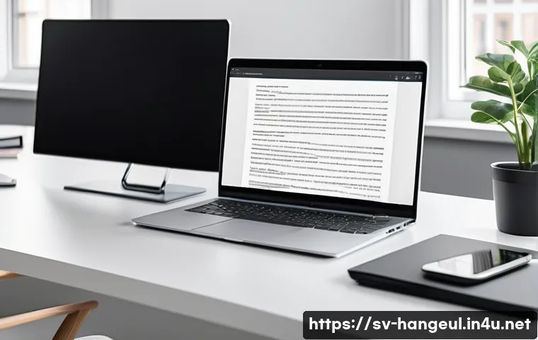 한글 문서 서식 설정 - A modern Scandinavian office workspace featuring a clean, minimalist desk setup with a sleek laptop ...