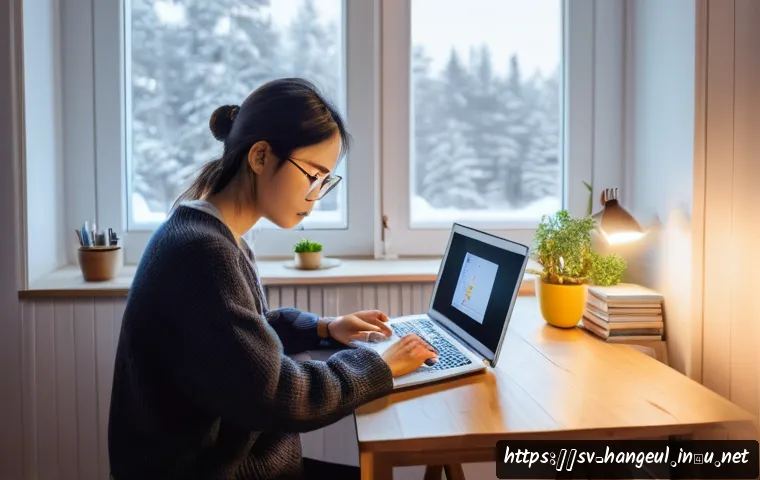 한글을 쉽게 배우는 비법 - A cozy modern study room in a Swedish home, with a young adult sitting at a wooden desk practicing K...