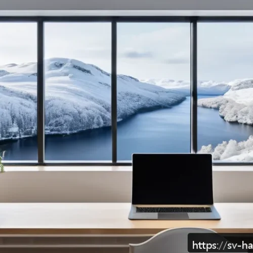 한글과 디지털 문서 표준 - A modern Scandinavian office workspace featuring a sleek laptop displaying a digital document with H...